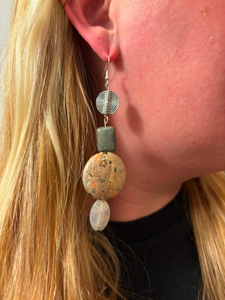 Milky Quartz & Dalmatian Jasper Disk Dangle