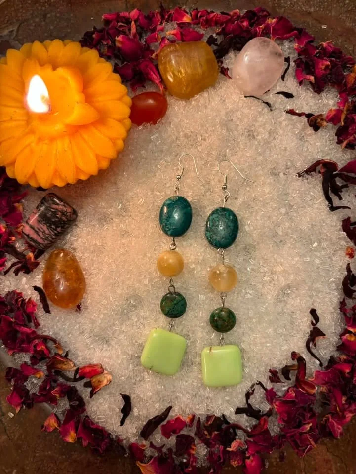 Turquoise Jasper, Golden Yellow Jade & Green Jade Dangles