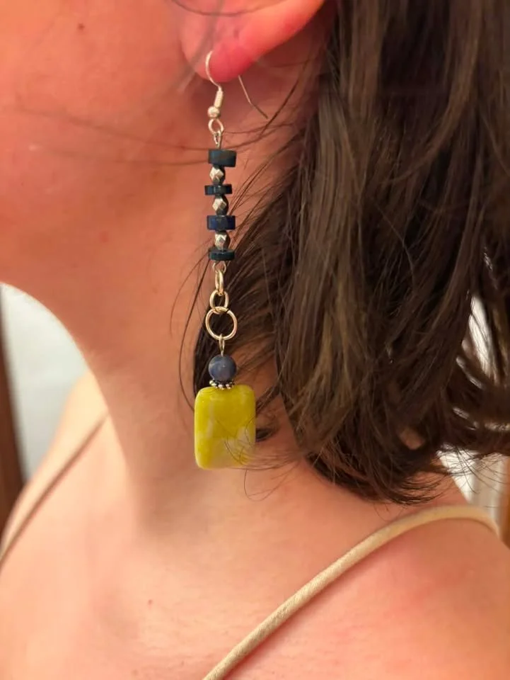 Lapis & Yellow Jade Square Drops