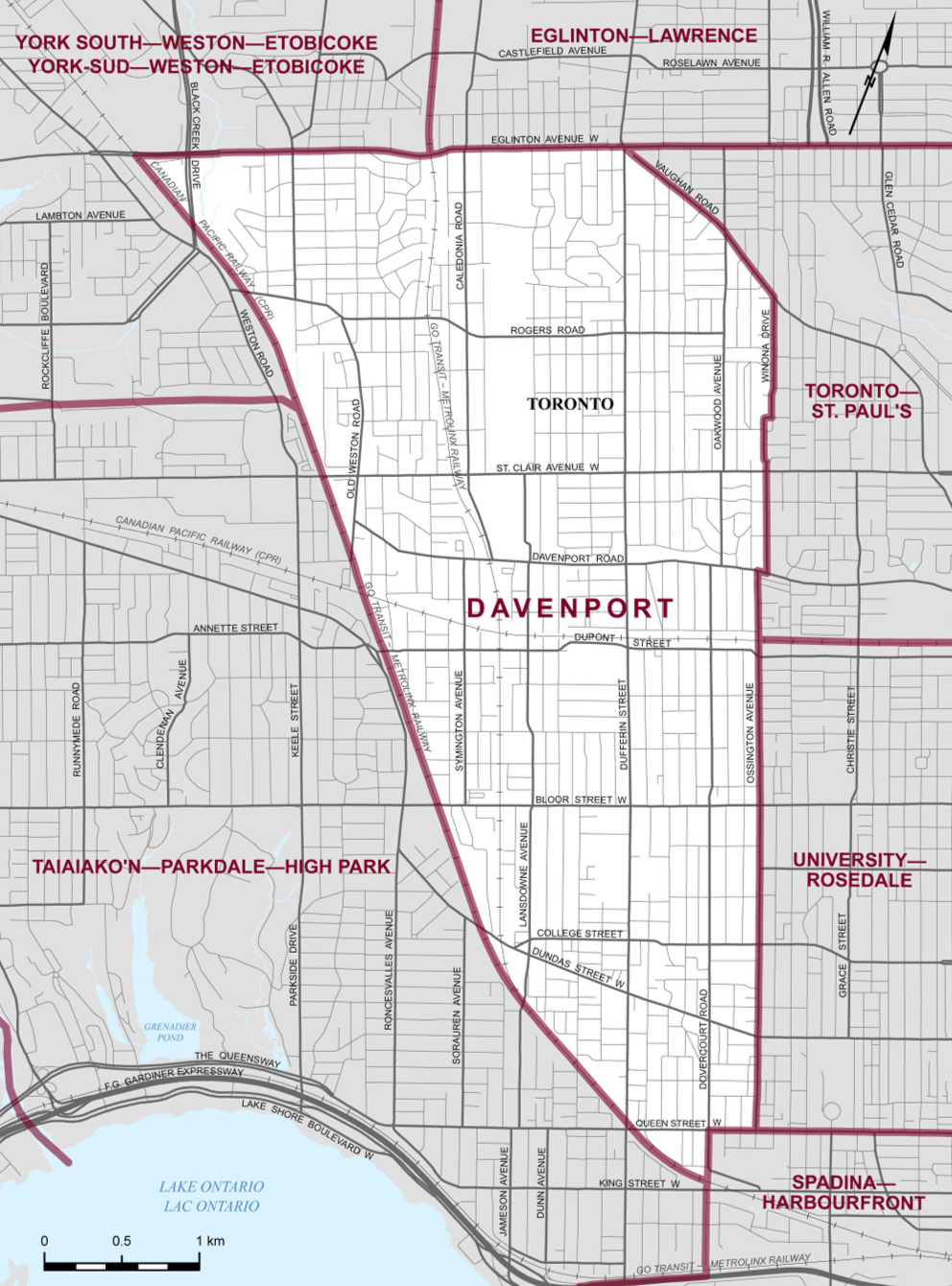 Map of the Davenport Federal riding in Toronto.