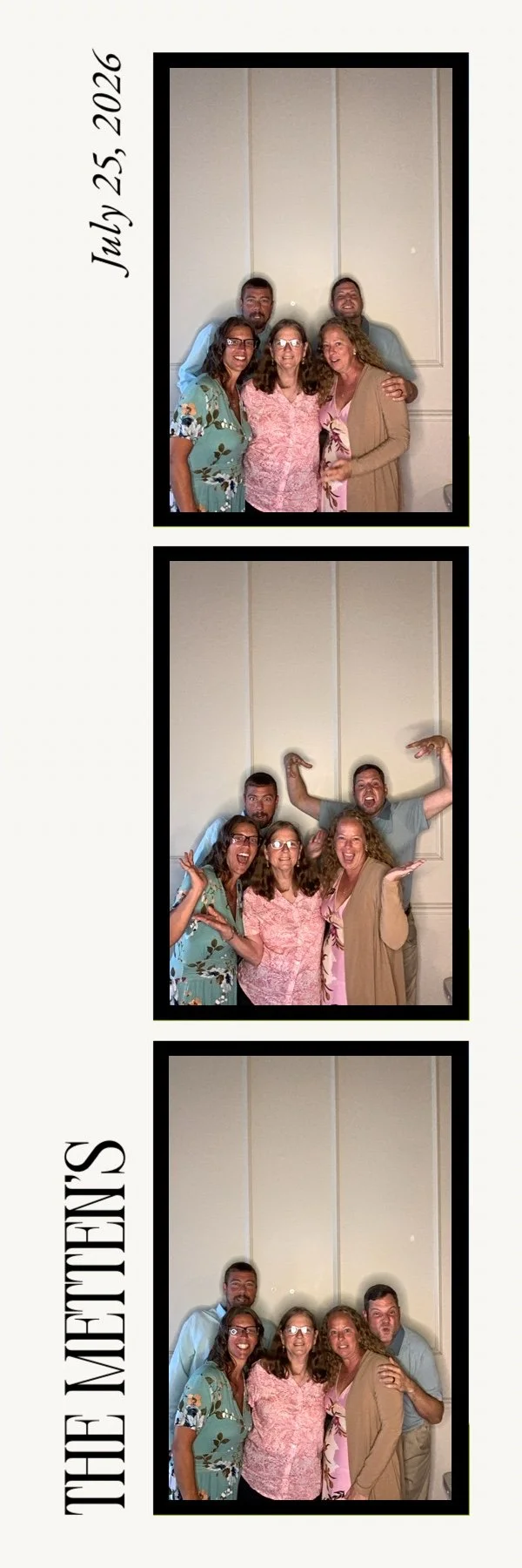 Series of photos showing four women and two men posing and having fun at an event on July 25, 2026, with the phrase 'THE MEMORIES' written vertically on the side.