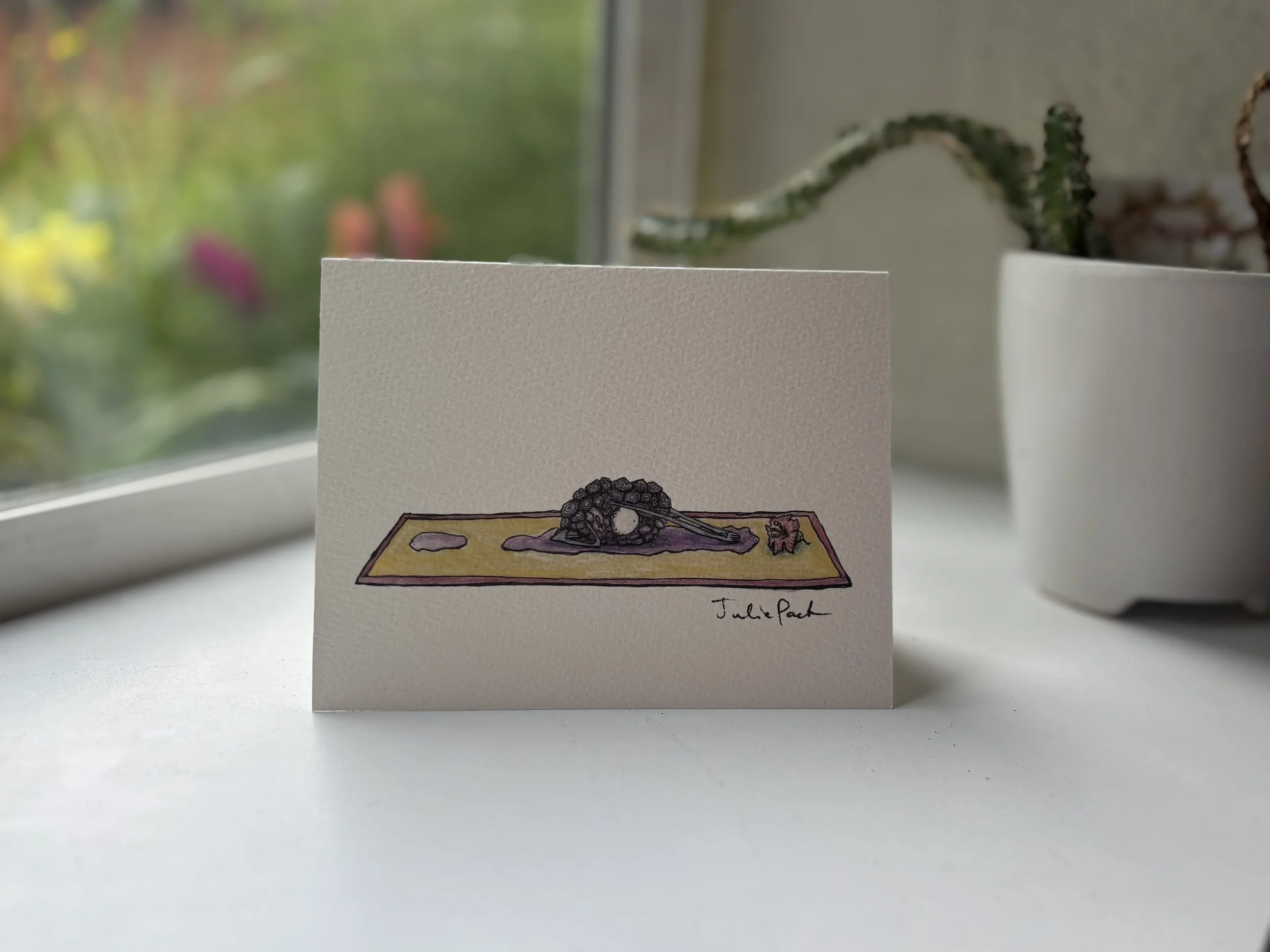 blackberry doing yoga greeting card