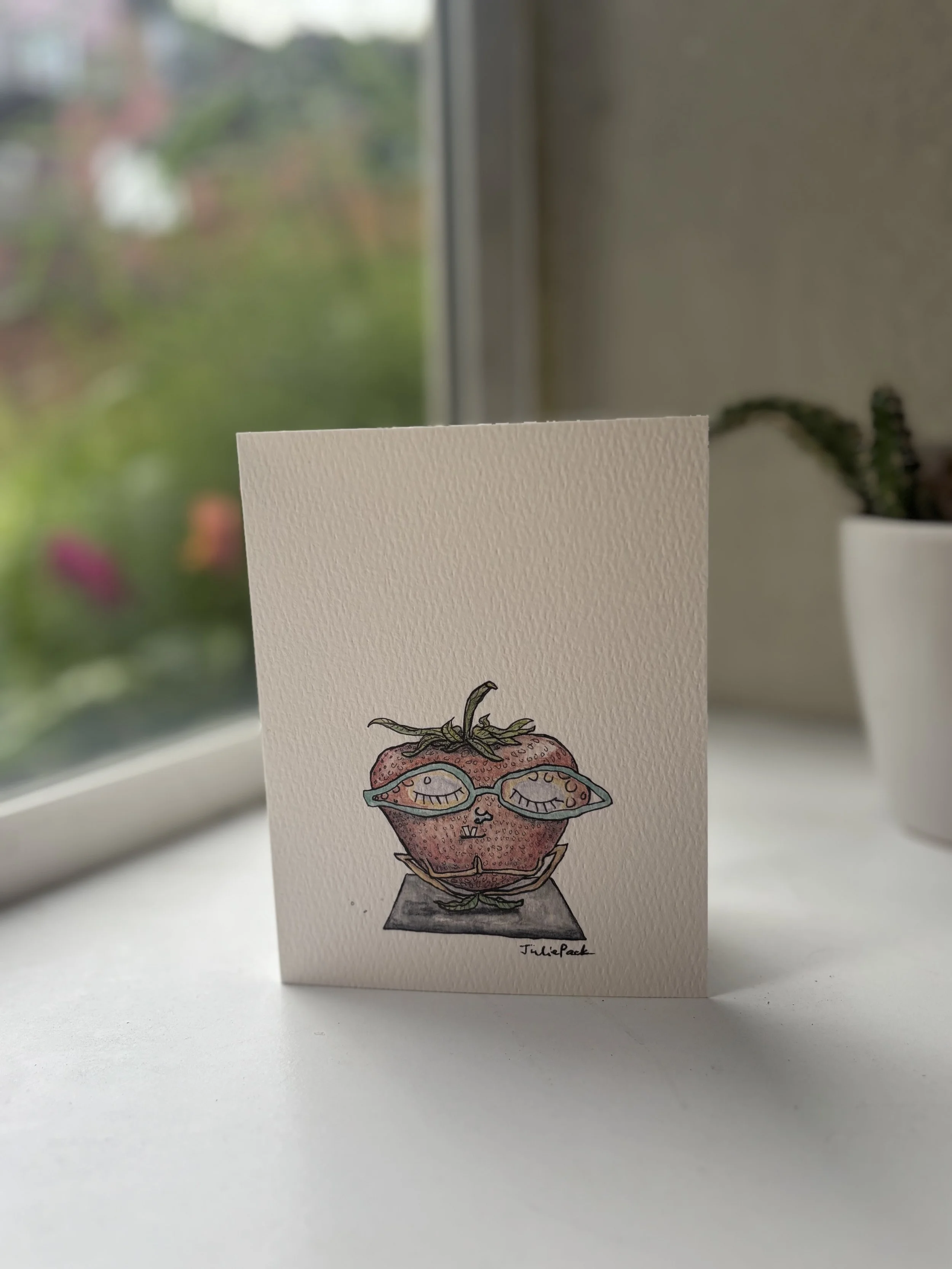 mulasana strawberry greeting card