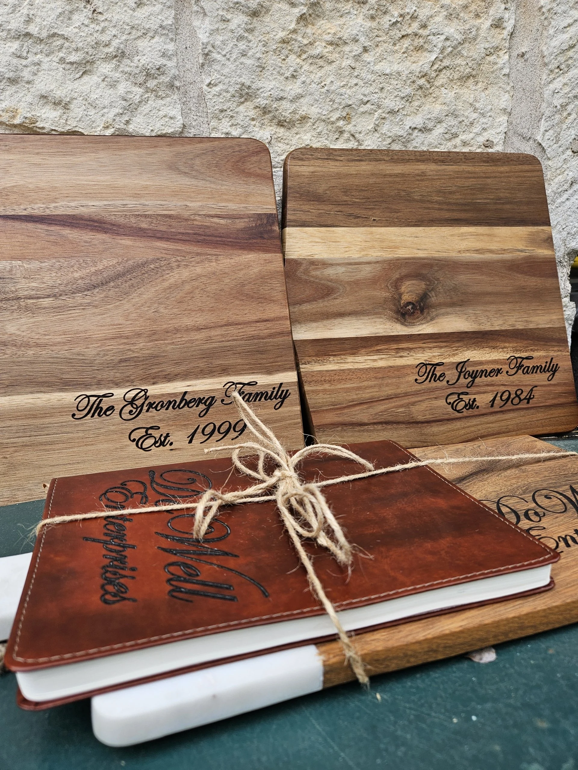 Personalized wooden cutting board with custom name laser engraving 