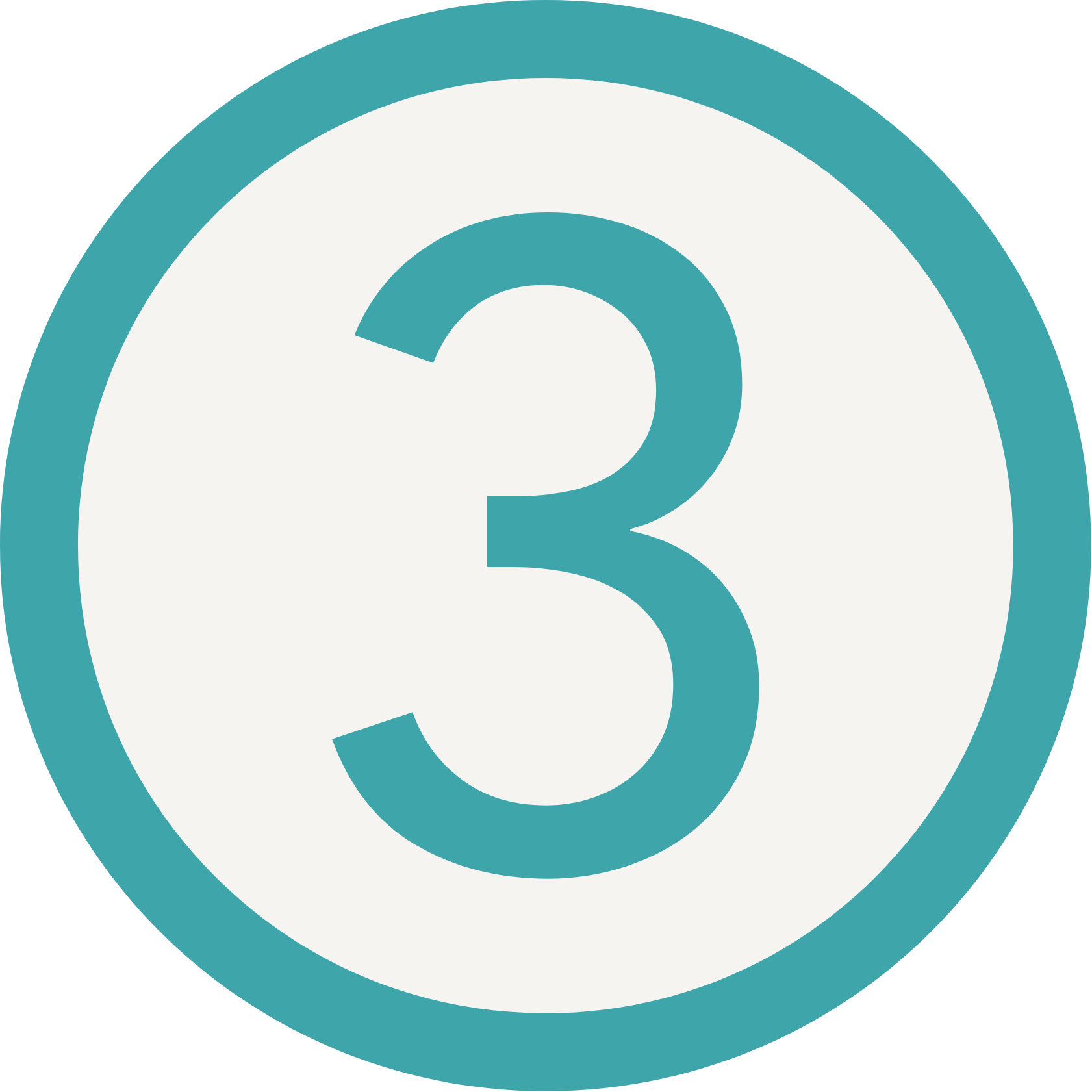 A circular target with a teal ring and a white background, featuring a large teal number three in the center.