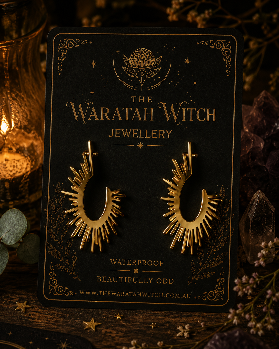 Sunburst Stud Earrings 3 made by Flax Barn sold by the Waratah Witch Display Image owned and Created by TWW.png