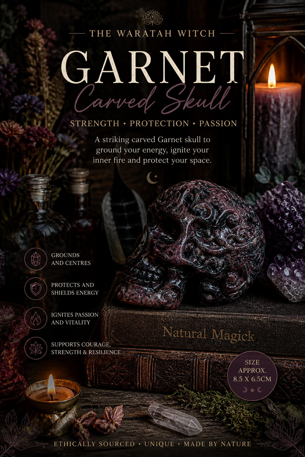 TWW Garnet Skull Poster Copyright Image owned and created by The Waratah Witch 2026.png
