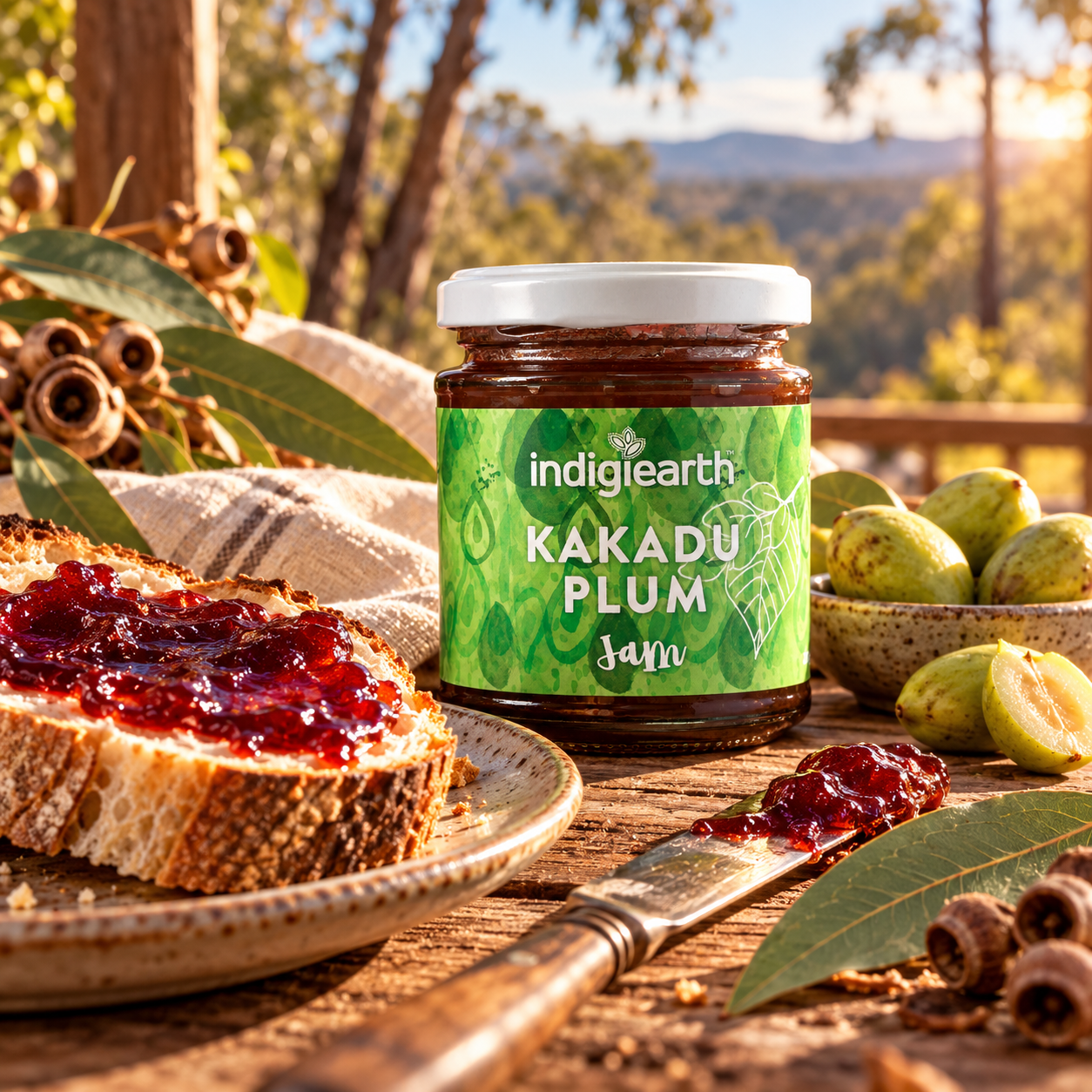 Indigiearth Kakadu Plum Jam Display. Image composition created by The Waratah Witch using digital and AI-assisted creative tools. © The Waratah Witch 2026.png