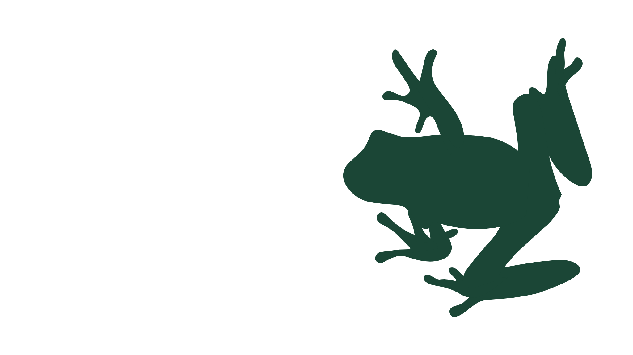 Silhouette of a frog climbing on a plant against a black background.