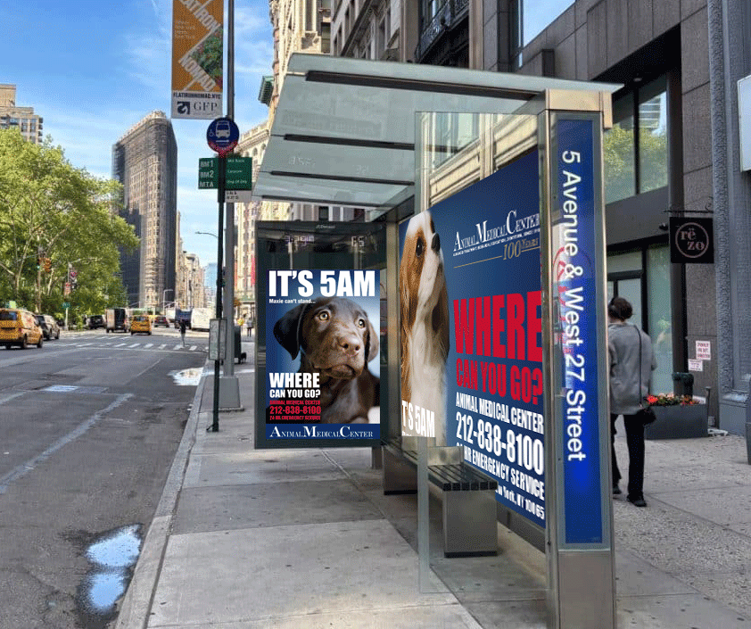 Urban Visibility Strategy: A NYC bus shelter campaign designed for maximum legibility and brand recognition in high-traffic environments. This represents the high-stakes execution required for major institutional launches.