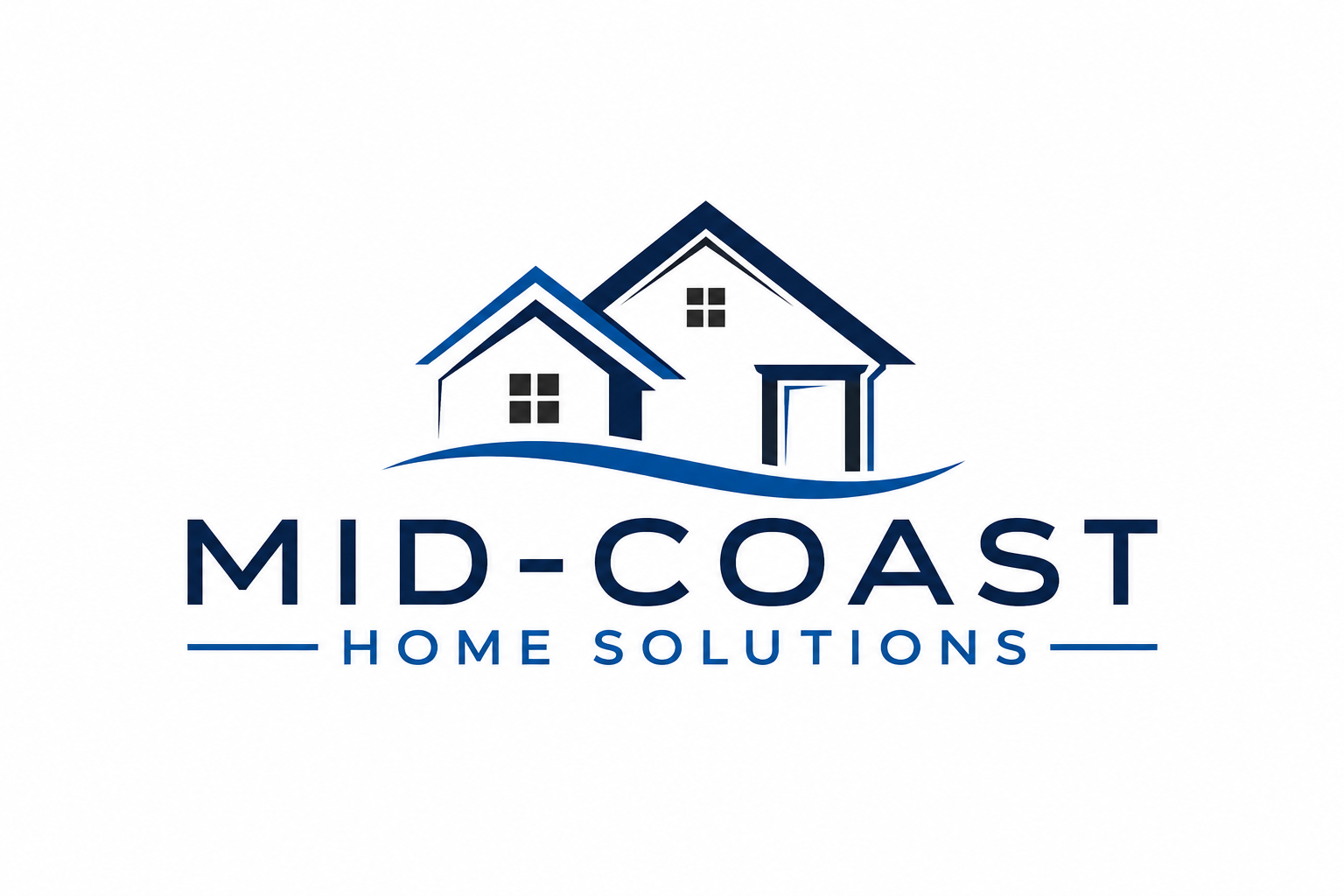 Logo for Mid-Coast Home Solutions featuring two stylized blue and white houses above the company name.