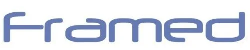 The word "Framed" written in stylized blue font.