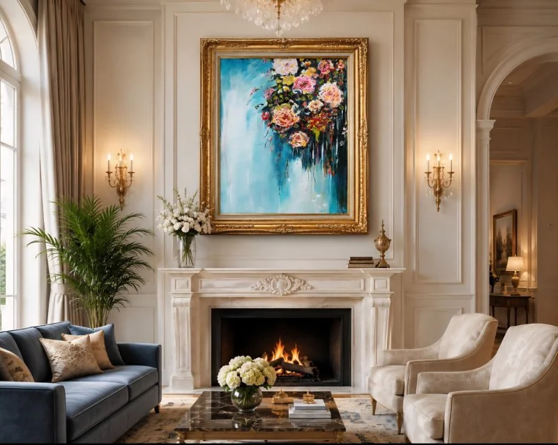 An AI illustration show how an ArtPrint from an original work by Lauree Lindsay might grace a fine home.