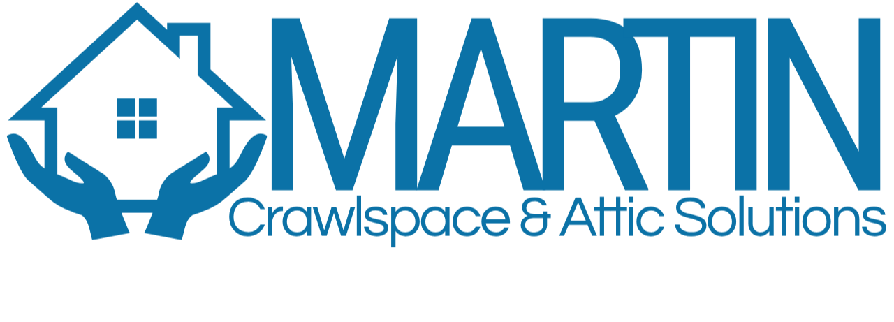 Logo for Martin Crawlspace & Attic Solutions featuring a house held by hands, with the tagline "Protecting Homes from the Ground Up."