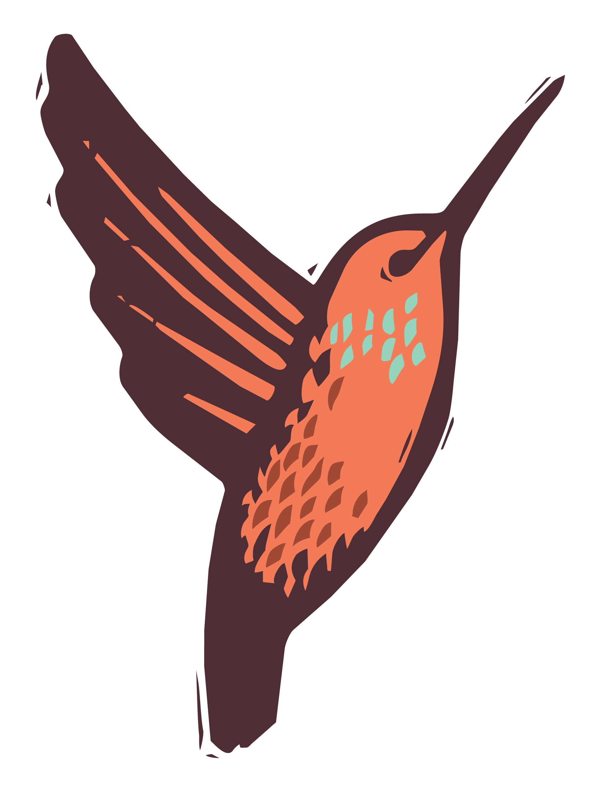 An artistic depiction of a rufous hummingbird in flight.