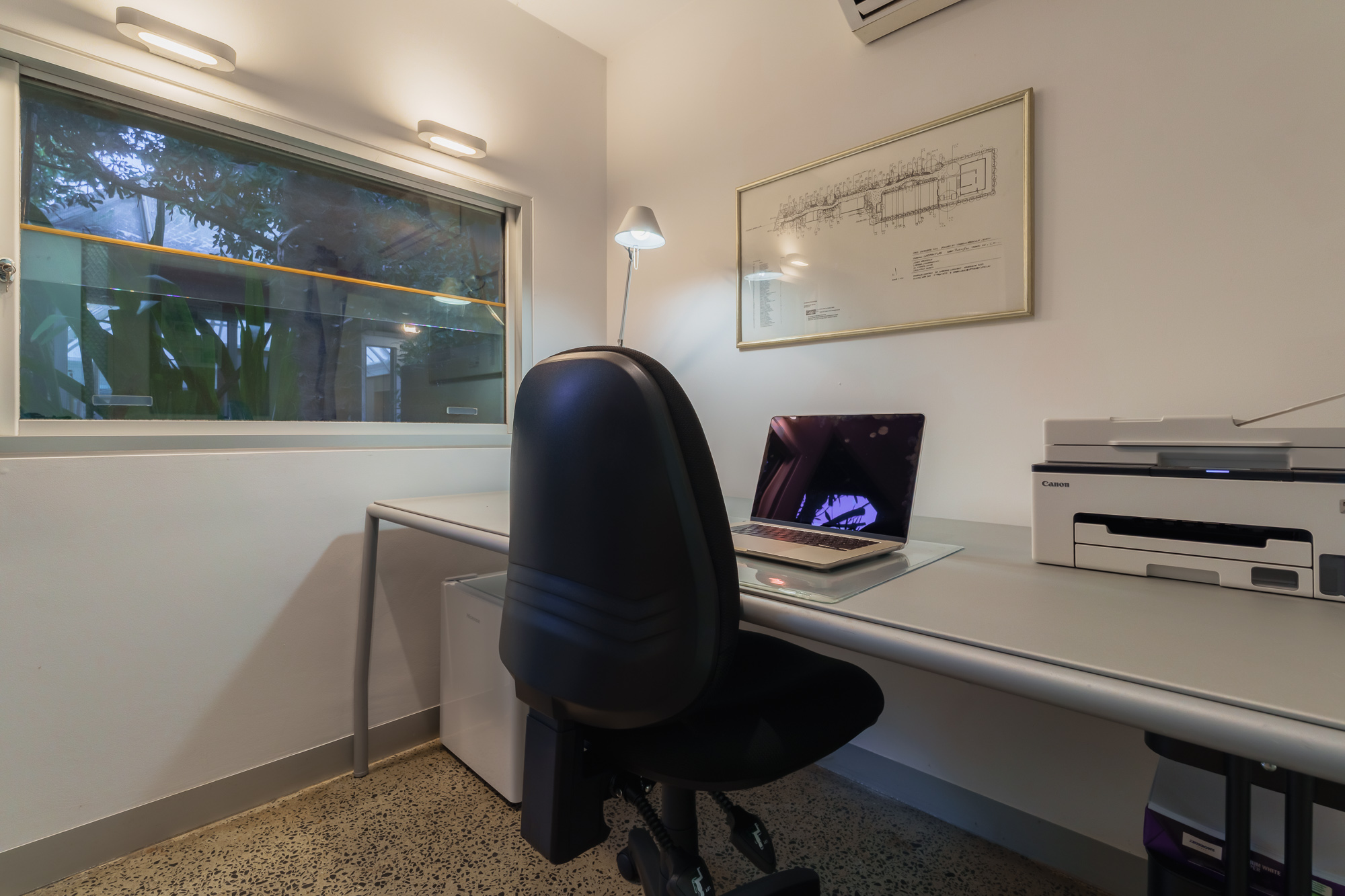 Interior of the studio at Conservatory Residency. 