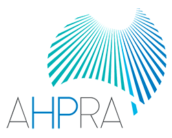 Logo of AHPRA, featuring a stylized globe with blue lines forming a grid pattern.