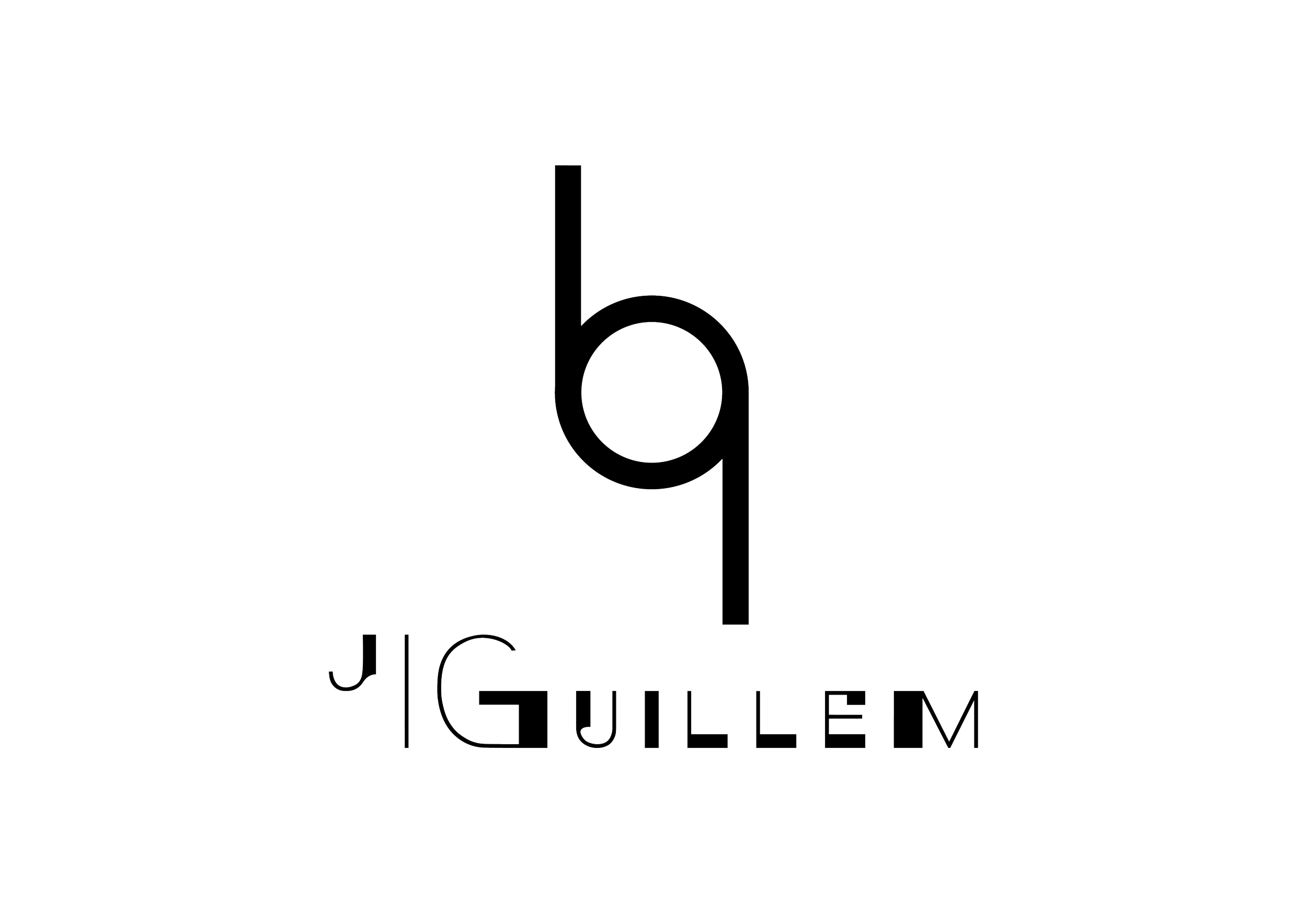 Black logo with white outlines of a lowercase 'b' and 'j' connected, with the words 'GUILLEM' below.