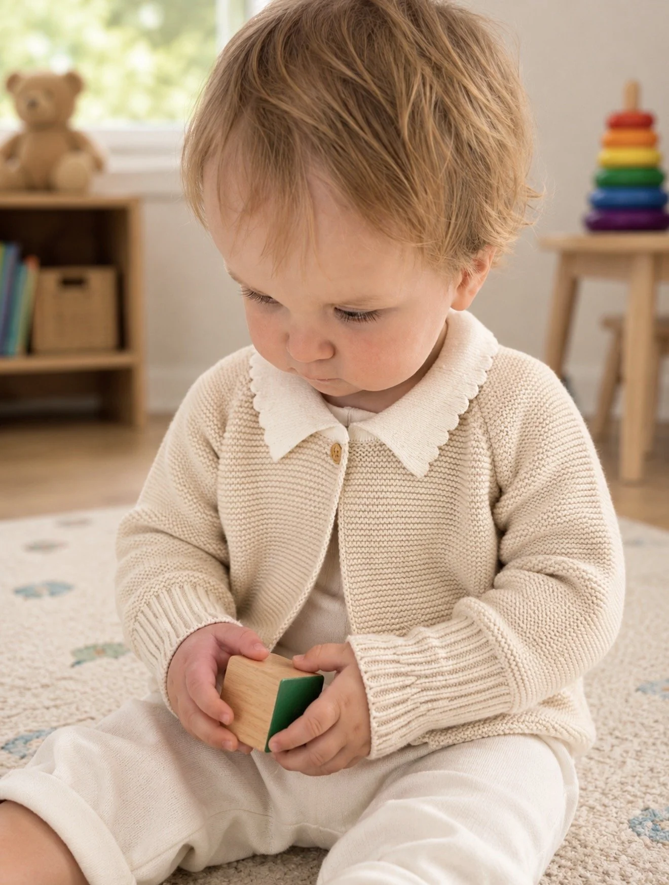Cloud Organic Cotton Scallop Collar Cardigan