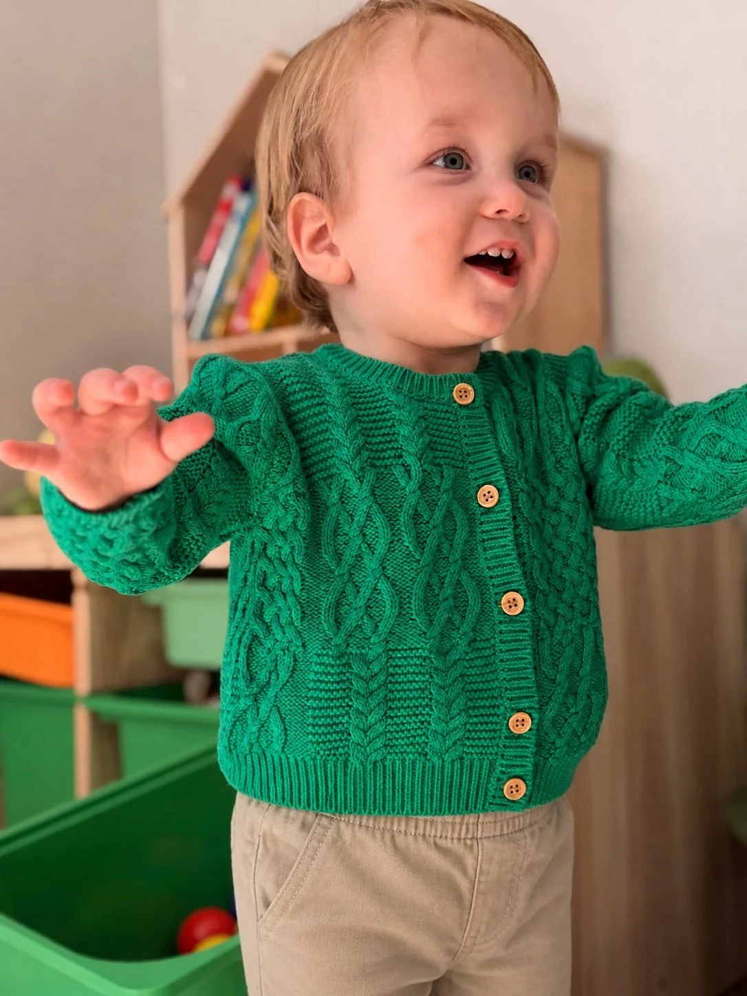 Jade Organic Cotton Cable Knit Cardigan