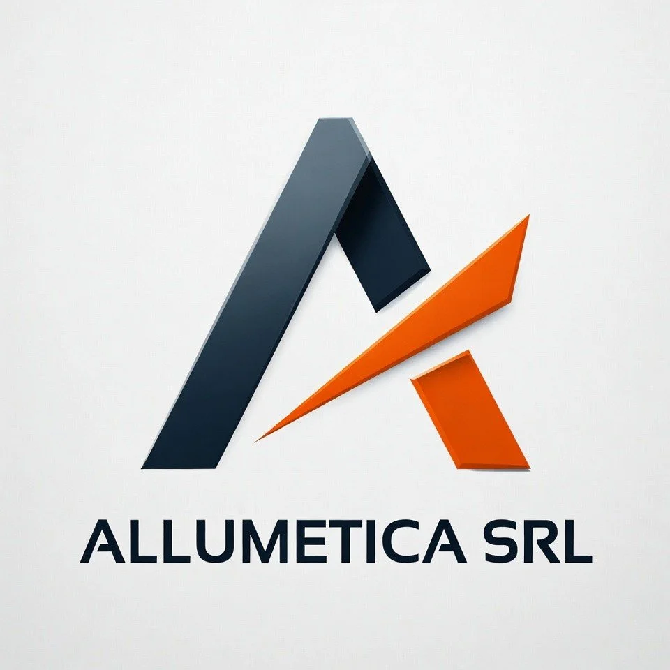 Logo di Allumetica SRL con forme geometriche nere e arancioni e il testo sottostante.
