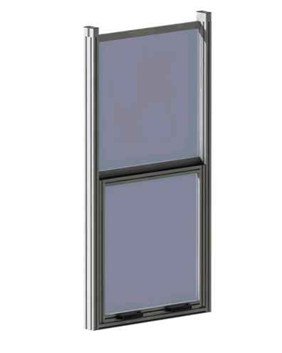 Slider bilanciato ad apertura manuale o a richiesta elettrica, realizzato in profili strutturali in alluminio con contrappesi intregrati nella strutrtura.