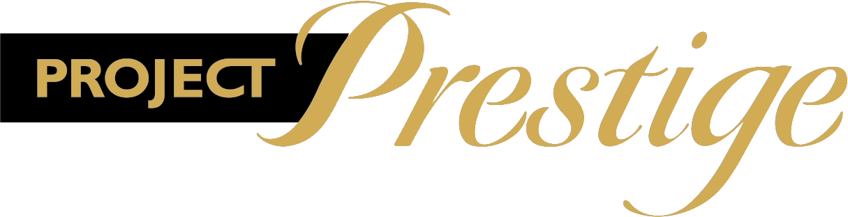 Logo with the words 'Project Prestige' in gold and black lettering.