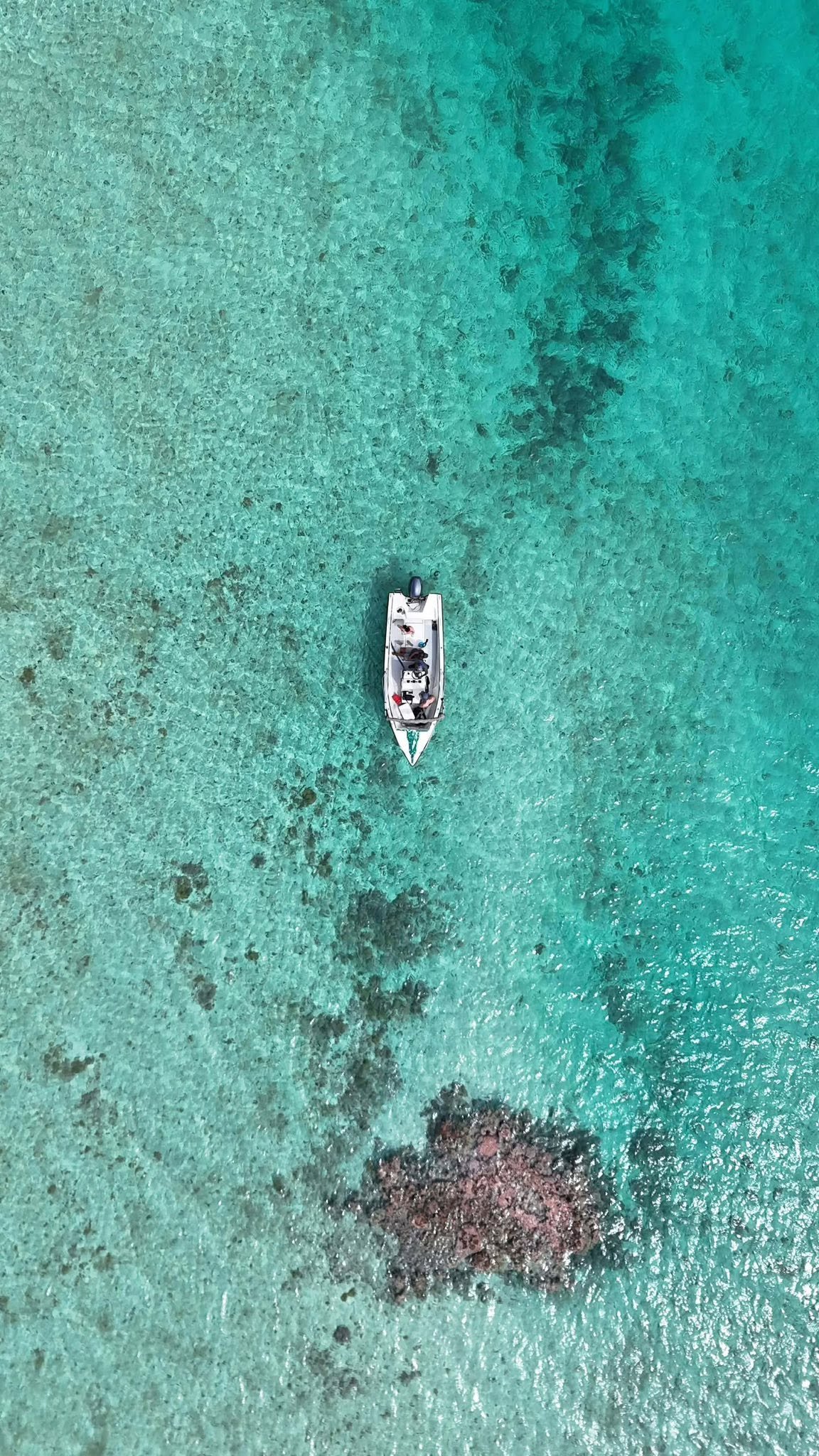 A fishing boat on the shallow flats of Anaa