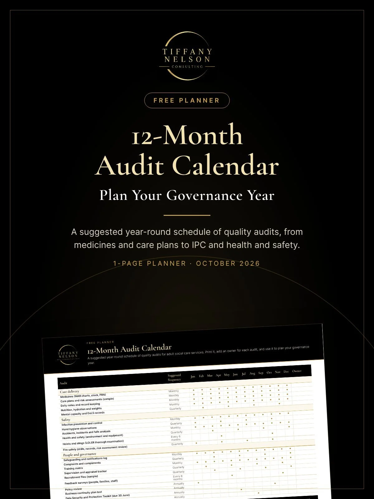 Cover of the free 12-Month Audit Calendar for care services
