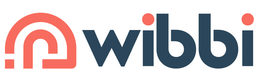 Logo of Wibi, featuring a stylized red and pink mountain-like icon and the word 'wibi' in dark blue text.