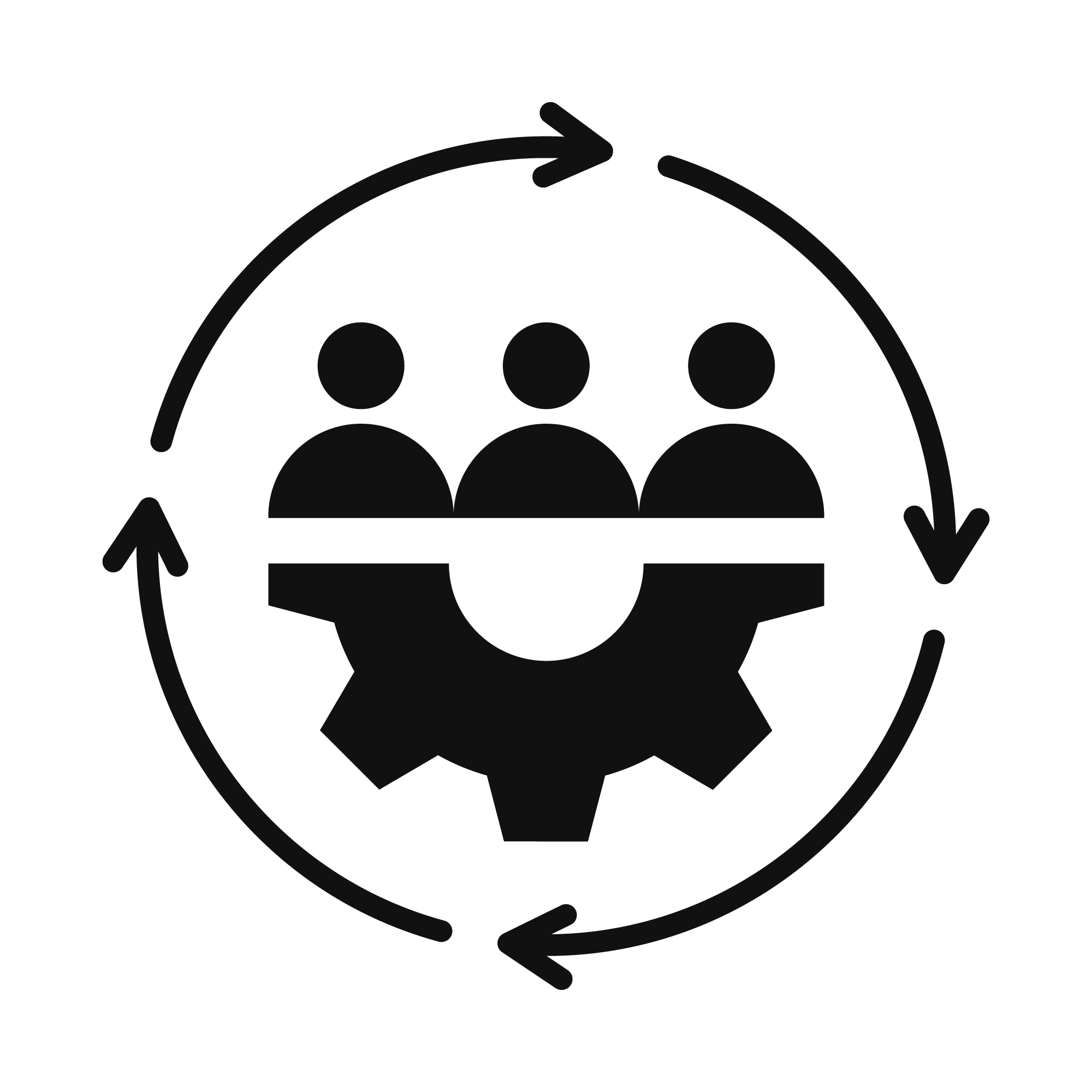Illustration of a person inside a circle with arrows pointing inward and outward, representing a cyclical process or flow