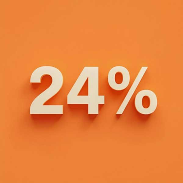 Large white text displaying '24%' on an orange background.
