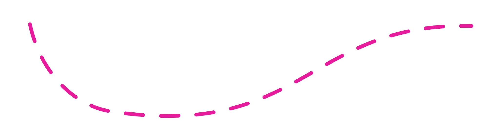 Illustration of a dashed pink arrow pointing to the right, with a dotted pink line trailing behind it.