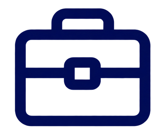 Icon of a blue briefcase with a handle on top and a front pocket.