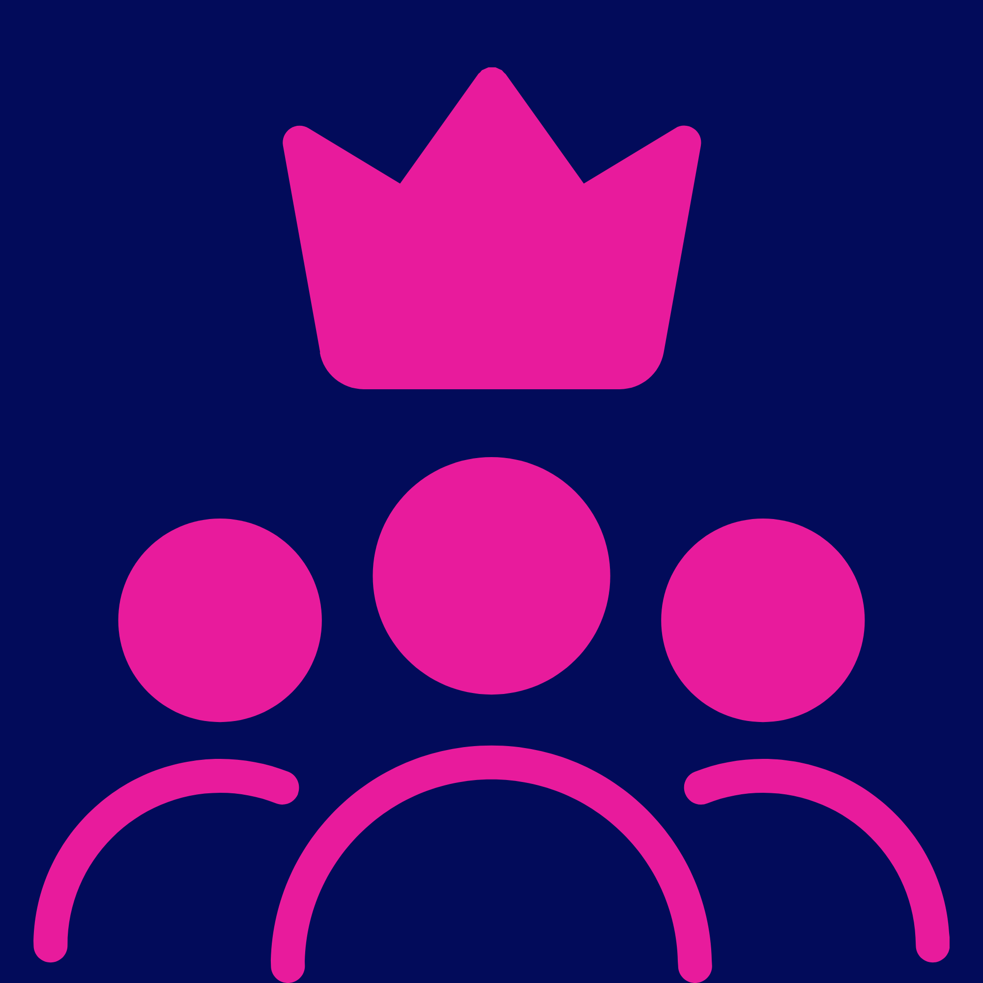 Pink crown and circles on a dark blue background.