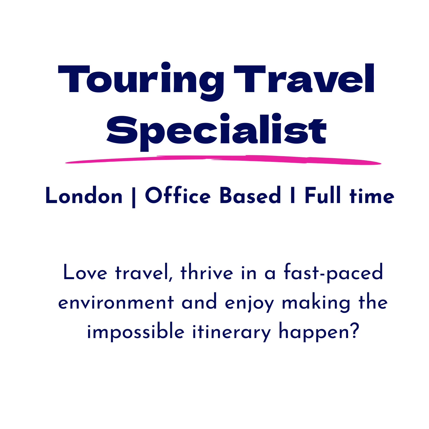 Job advert for Touring Travel Specialist in London by Urbanberry Recruitment