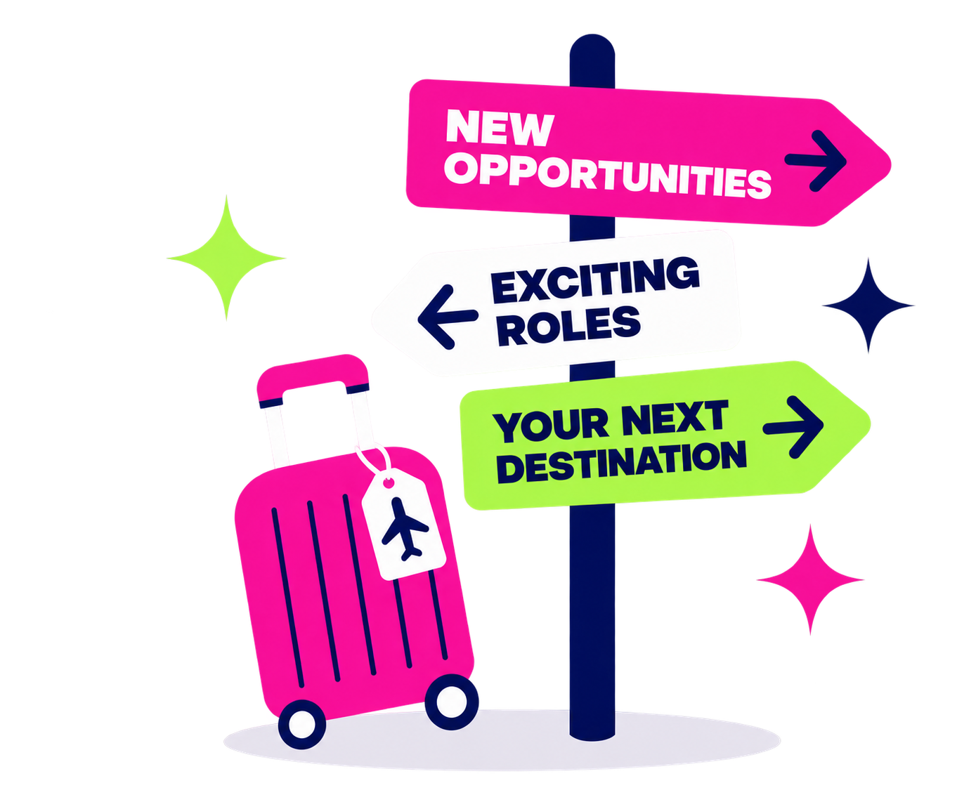 Colourful travel signpost and suitcase illustration for Urbanberry Recruitment job opportunities