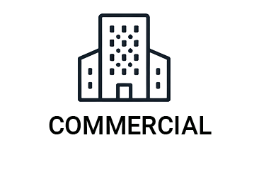 A line drawing of a commercial building with three floors, with the word 'COMMERCIAL' written below.