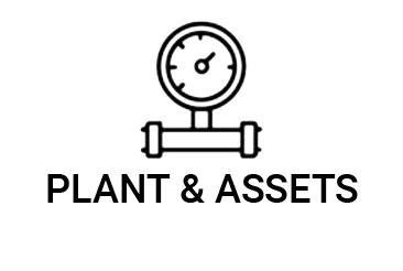 A pressure gauge with the word 'PLANT & ASSETS below.