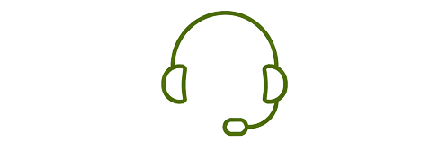 Outline of a green headset with microphone on a black background.