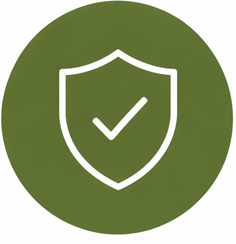 Green circle with a white shield outline and checkmark inside