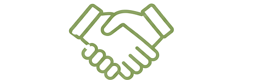 Icon of two hands shaking, outlined in green.