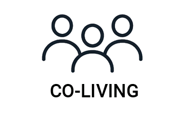 Icon of three people with the word 'CO-LIVING' below them