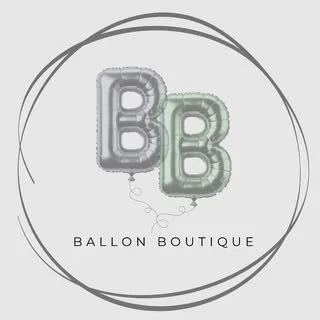 Twee ballonletters B in metallic kleuren, met de tekst 'Ballon Boutique' eronder.