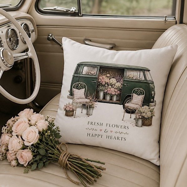 Fresh Flowers & Happy Hearts Pillow
