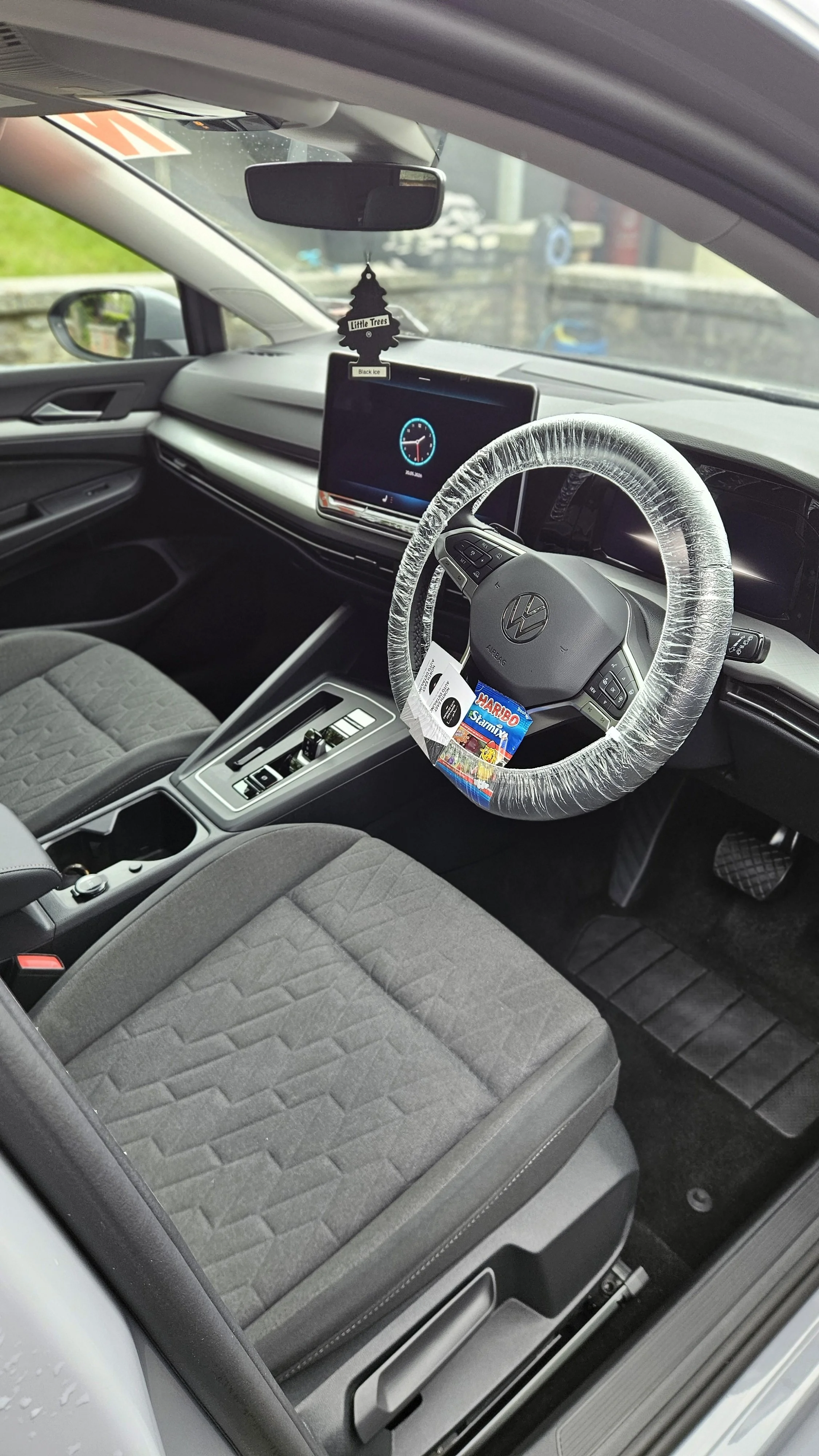 Full Interior Valet by North East Auto Detailing for a 2026 Volkswagen Golf in Ardee, Co Louth. Including heavy stain removal for fabric seats and steam sanitisation removing 99% of bacteria from high touch services.