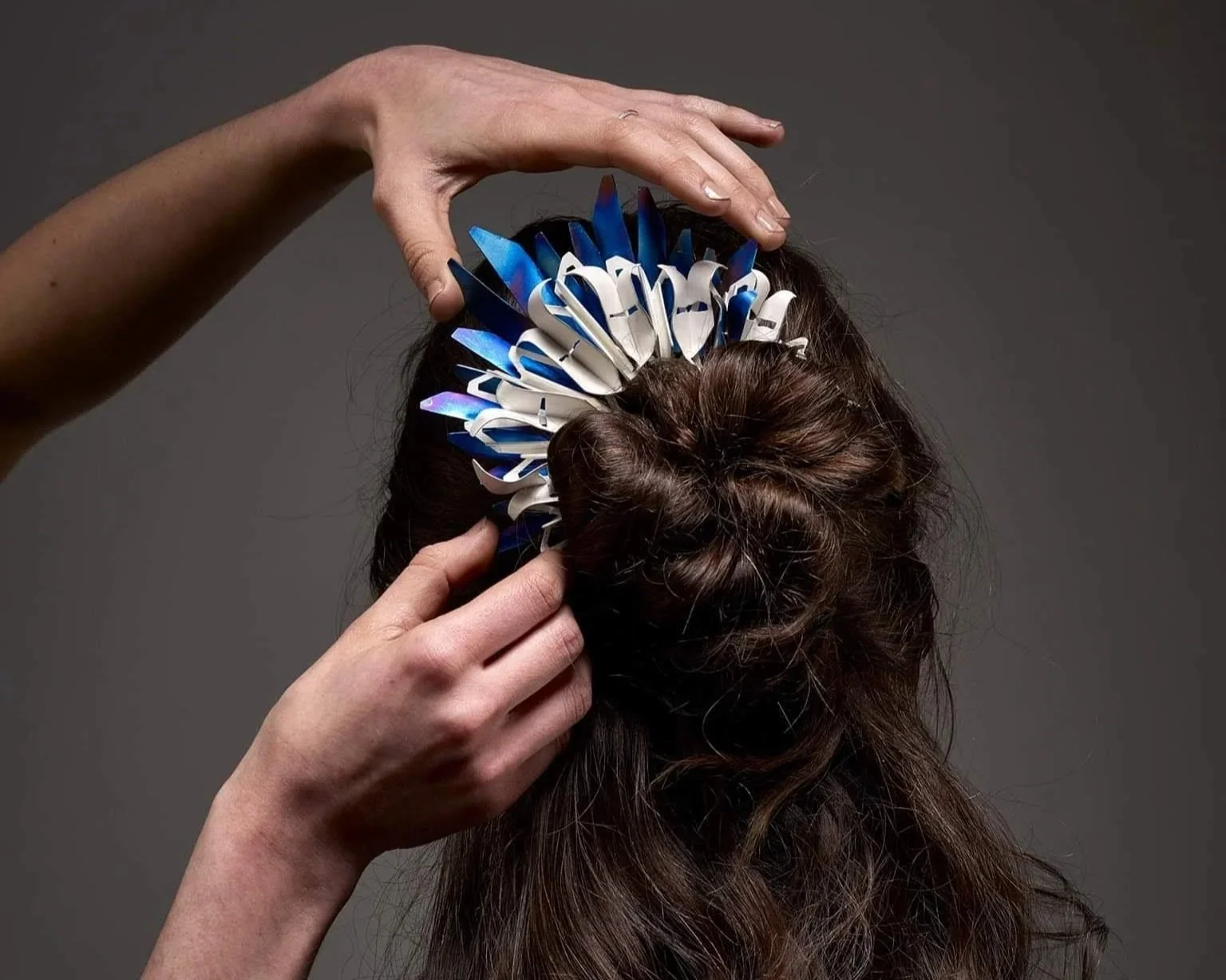 Depletioned silver and fire painted Titanium hair piece