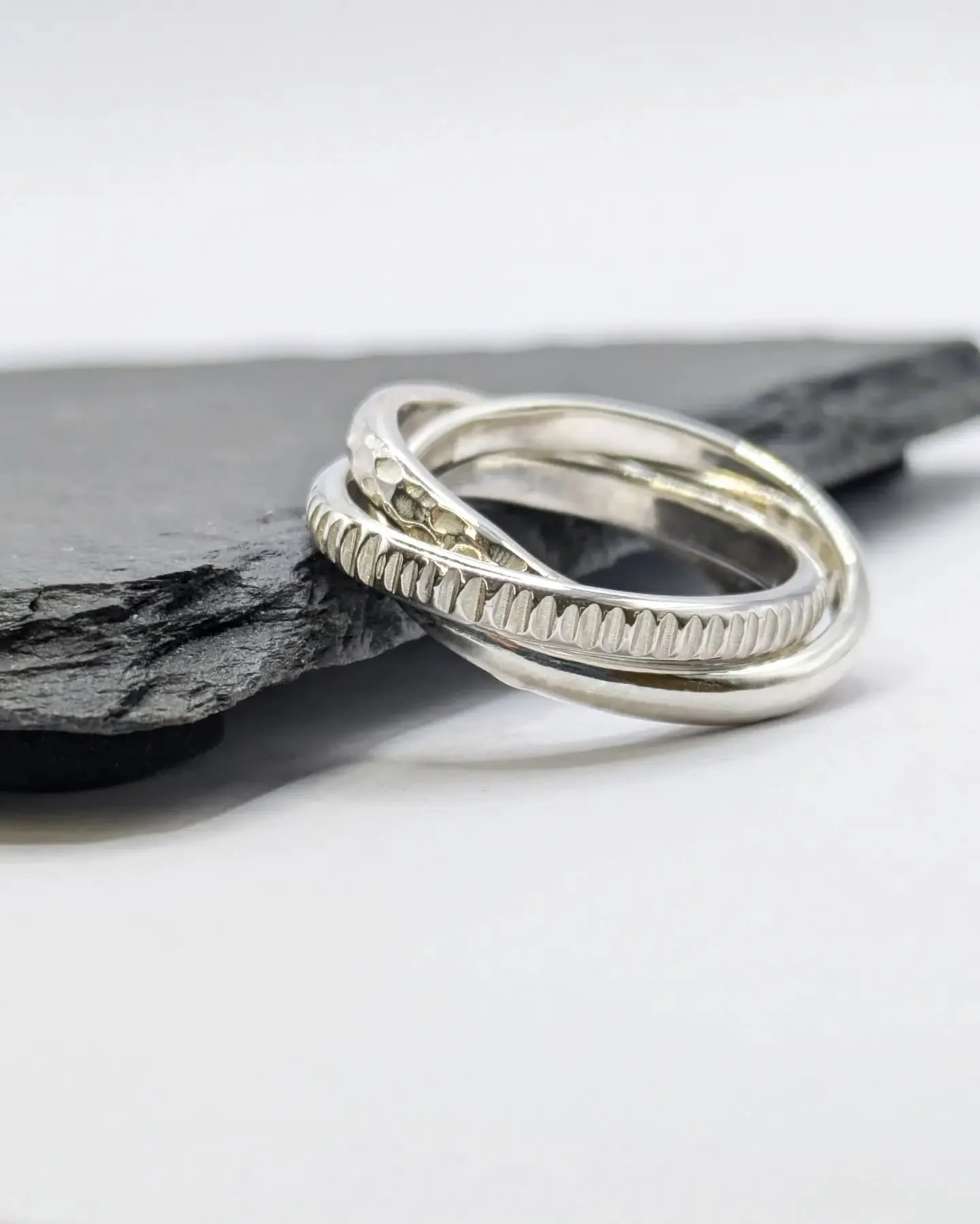 &bull; Russian Wedding Band &bull; 

Three rings, interwoven as one.

The Russian wedding band is a timeless design, with each ring symbolising a meaningful trinity: past, present and future, or love, friendship and fidelity.

Traditionally crafted i