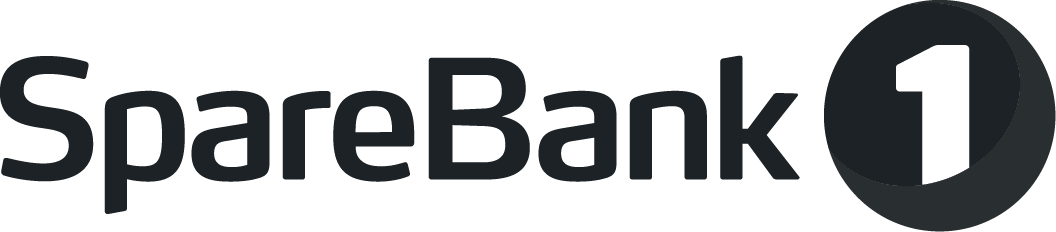 Logo av SpareBank 1 med svart tekst og sirkel med tall 1 på.