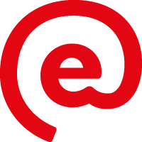 A red lowercase 'e' inside a circle, representing the email sign.